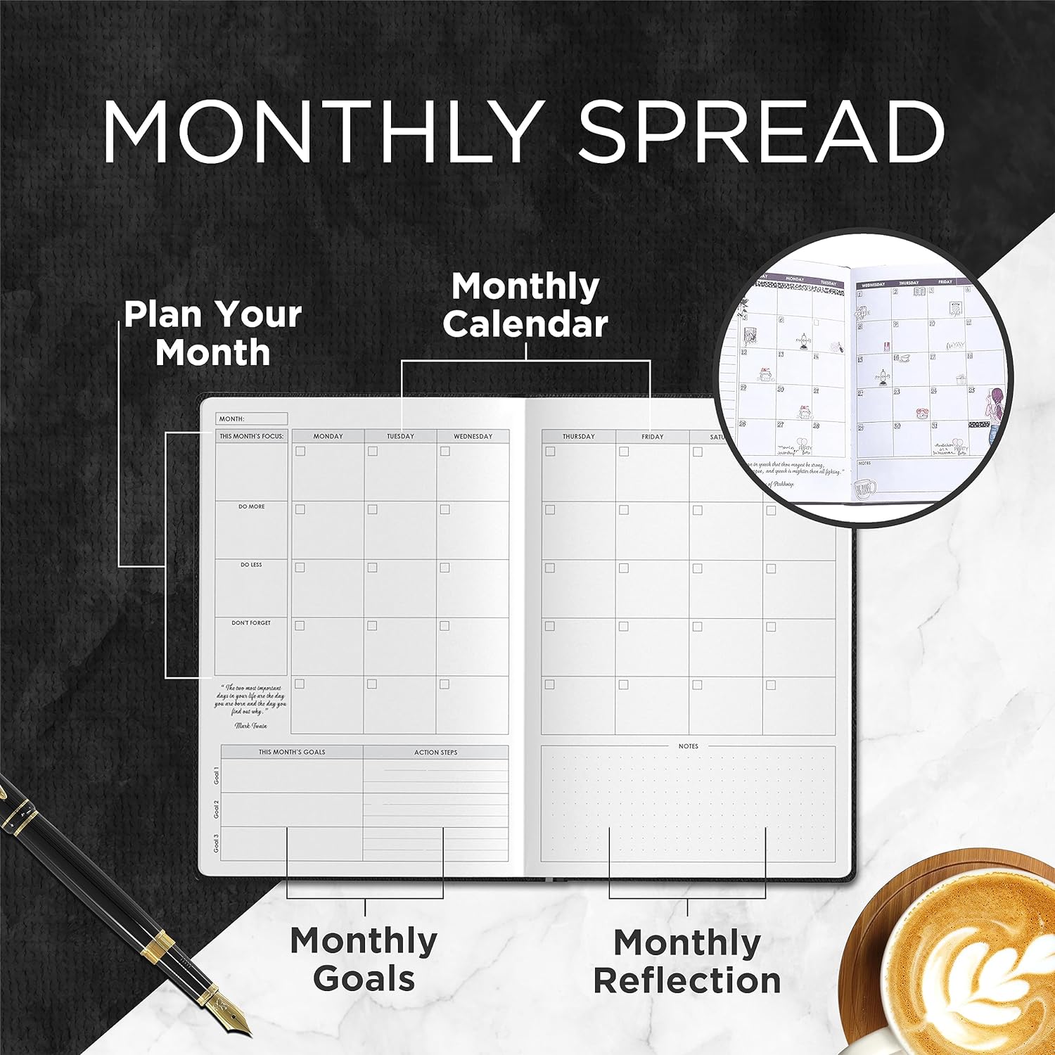 Wordsworth Undated Planner - Weekly, Monthly, Yearly Planning, Organizer Notebook; Increase Productivity, Time Management - Gratitude Journal; Hit Your Goals - Thick Paper (120GSM) A5