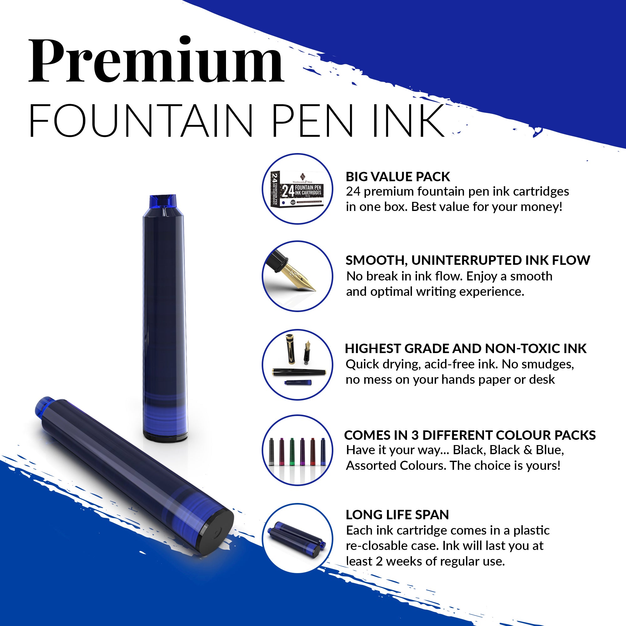 24 Pack Fountain Pen Ink Refills