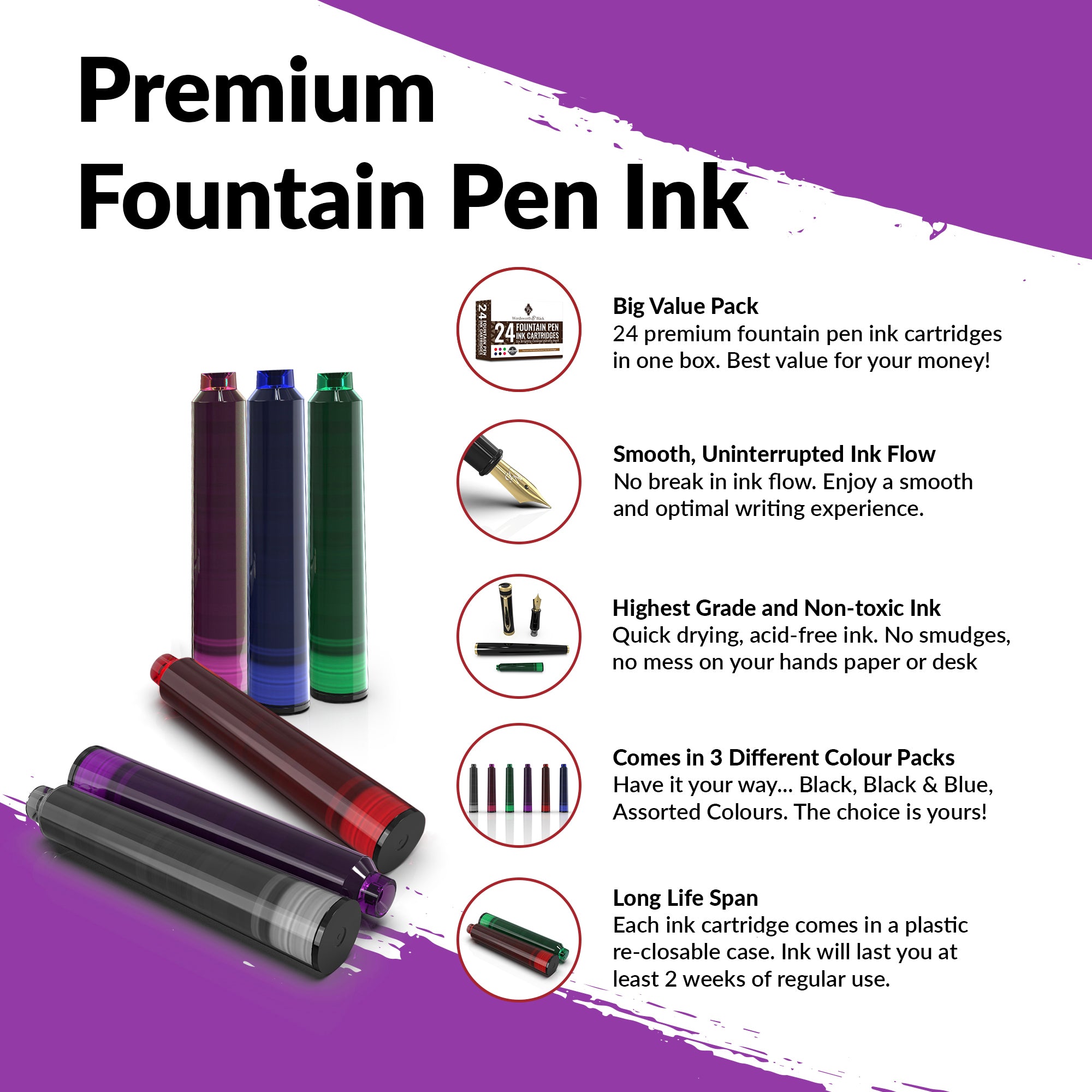 24 Pack Fountain Pen Ink Refills