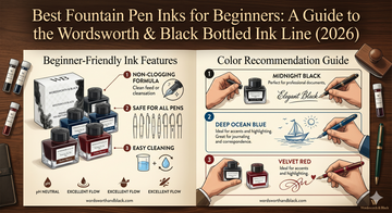 Fountain pen with a bottle of ink and a handwritten note — bottled fountain pen ink for beginners