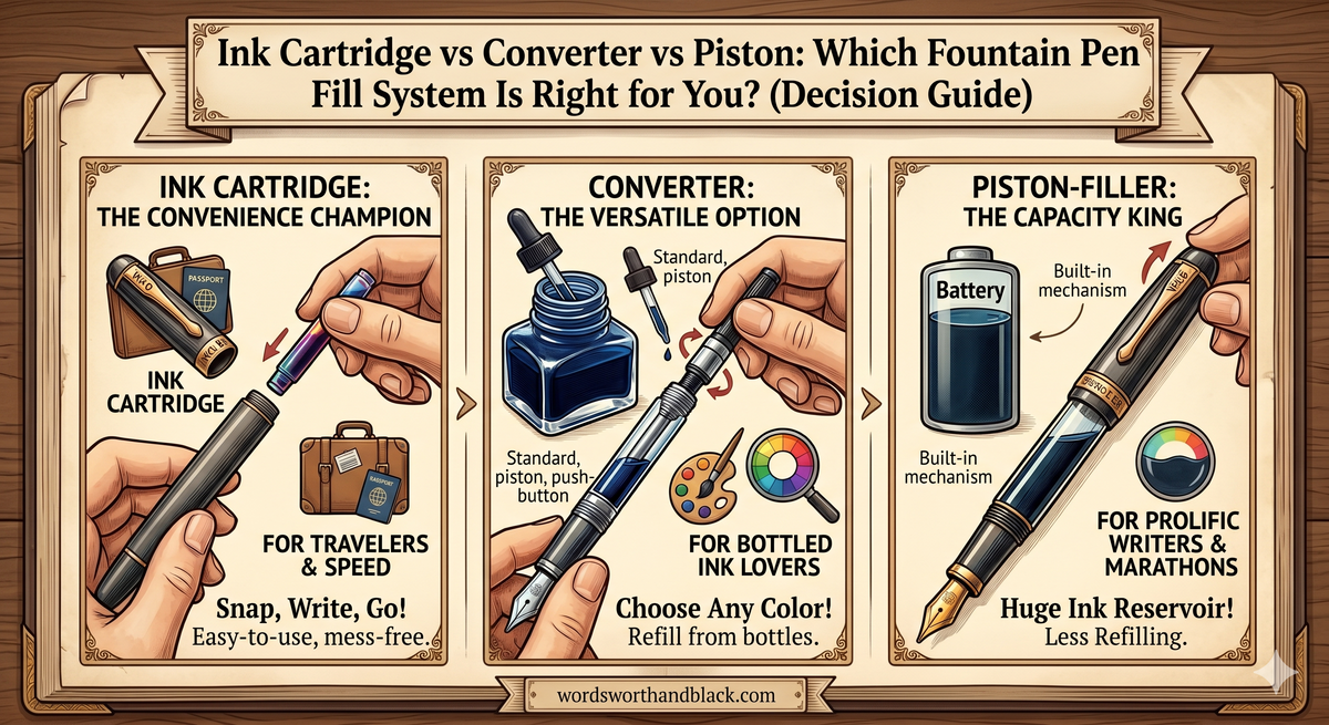 Ink Capacity Ink Cartridge vs Converter vs Piston: Which Fountain Pen Fill System I ...