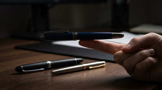 A hand testing the weight of a fountain pen — fountain pen weight and balance evaluation