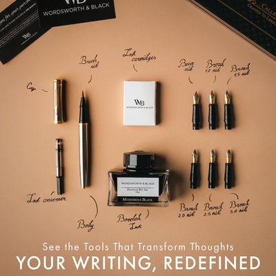 Wordsworth & Black Calligraphy Pen Gift Set, Includes Ink Bottle, 6 Ink Cartridges, Ink Refill Converter, 6 Replacement Nibs, Premium Package, Journaling, Smooth Writing Pens