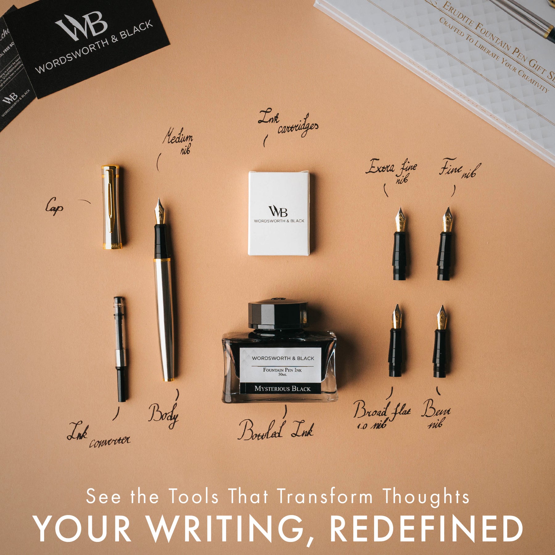 Wordsworth & Black Calligraphy Pen Gift Set, Includes Ink Bottle