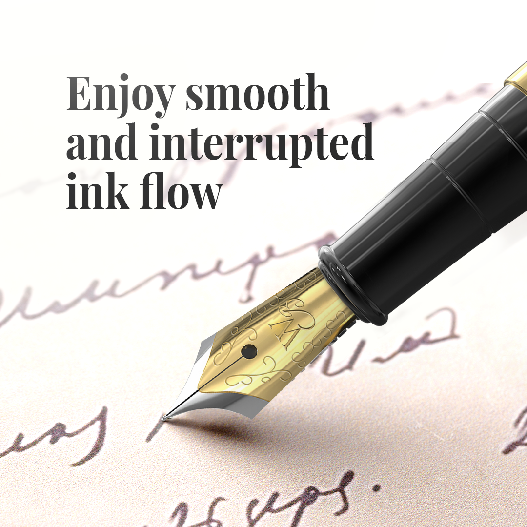 Wordsworth & Black Majesti Fountain Pen, Medium Nib Ink Pen, Black Gold - Refillable