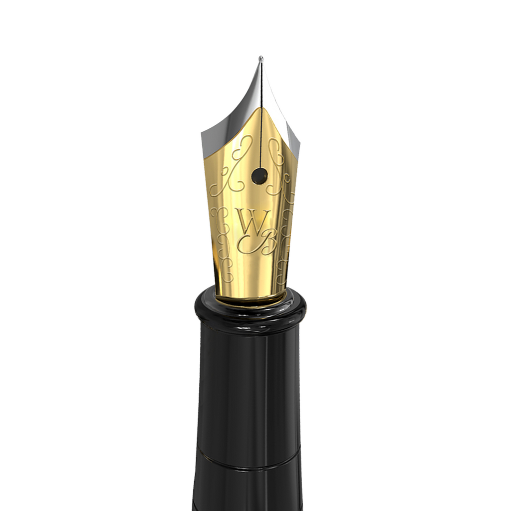 Wordsworth & Black Majesti Fountain Pen, Medium Nib Ink Pen, Checked Chrome  - Refillable 
