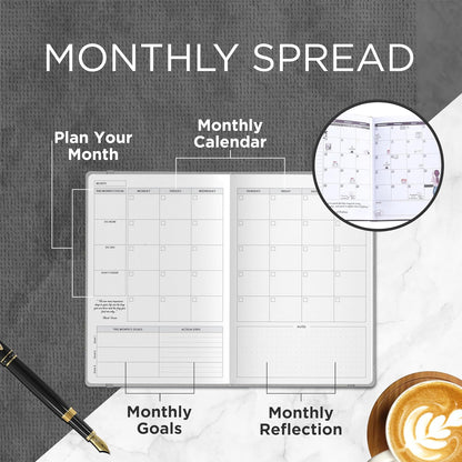 Wordsworth Undated Planner - Weekly, Monthly, Yearly Planning, Organizer Notebook; Increase Productivity, Time Management - Gratitude Journal; Hit Your Goals - Thick Paper (120GSM) A5