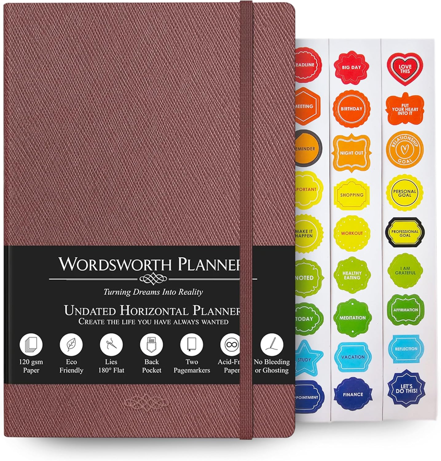 Wordsworth Undated Planner - Weekly, Monthly, Yearly Planning, Organizer Notebook; Increase Productivity, Time Management - Gratitude Journal; Hit Your Goals - Thick Paper (120GSM) A5