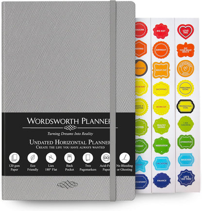 Wordsworth Undated Planner - Weekly, Monthly, Yearly Planning, Organizer Notebook; Increase Productivity, Time Management - Gratitude Journal; Hit Your Goals - Thick Paper (120GSM) A5