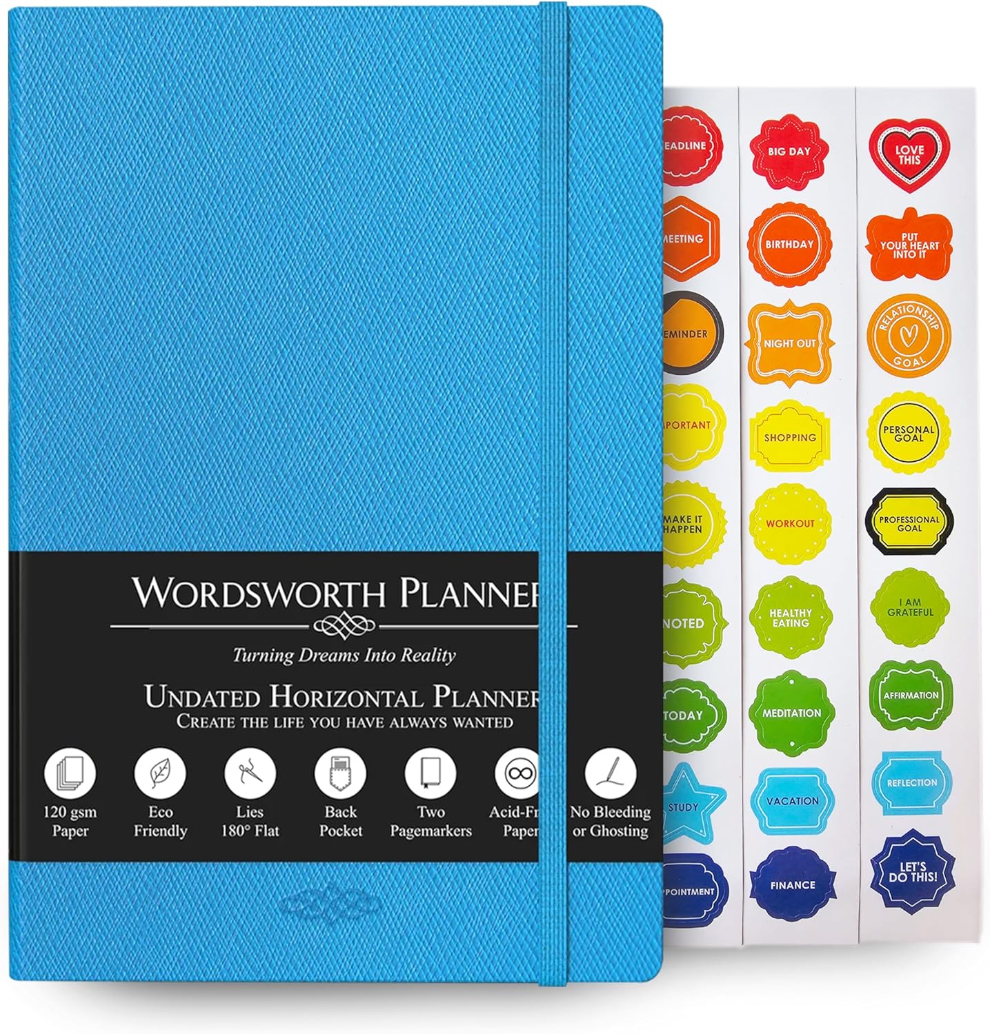Wordsworth Undated Planner - Weekly, Monthly, Yearly Planning, Organizer Notebook; Increase Productivity, Time Management - Gratitude Journal; Hit Your Goals - Thick Paper (120GSM) A5