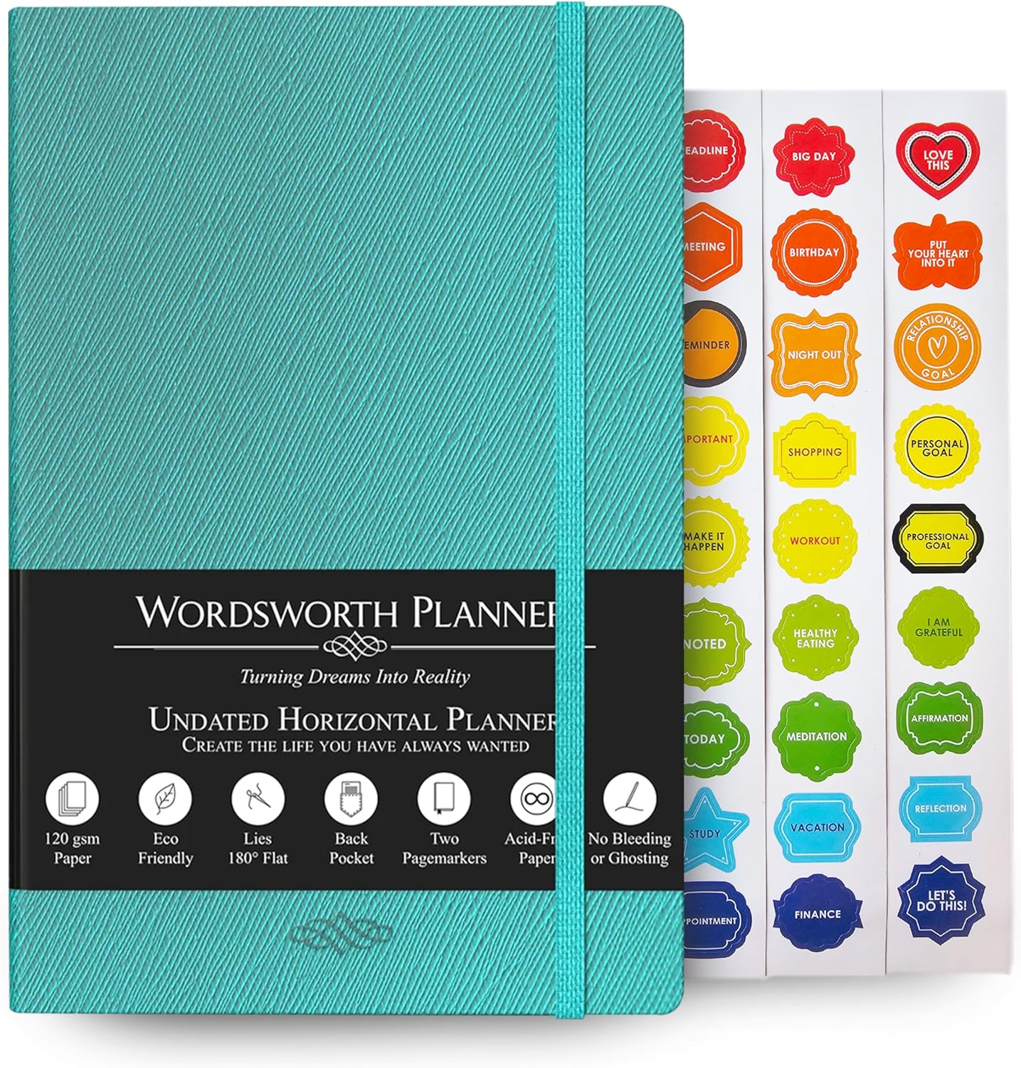 Wordsworth Undated Planner - Weekly, Monthly, Yearly Planning, Organizer Notebook; Increase Productivity, Time Management - Gratitude Journal; Hit Your Goals - Thick Paper (120GSM) A5