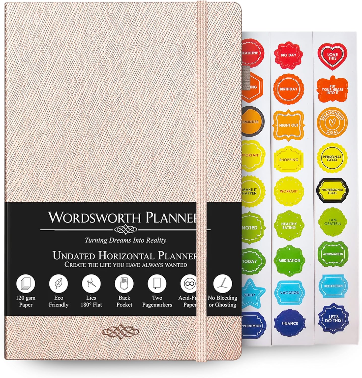 Wordsworth Undated Planner - Weekly, Monthly, Yearly Planning, Organizer Notebook; Increase Productivity, Time Management - Gratitude Journal; Hit Your Goals - Thick Paper (120GSM) A5