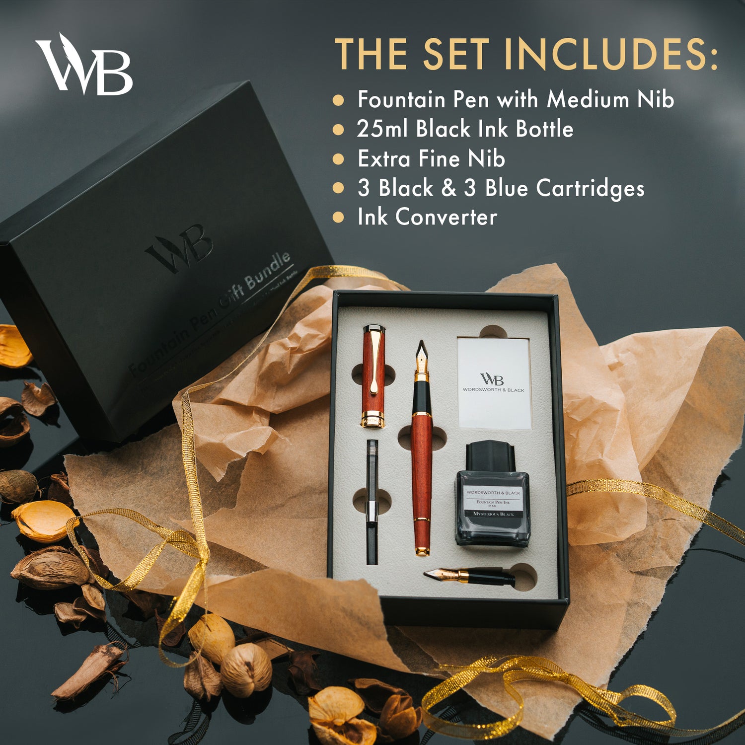 FOUNTAIN PEN WOOD - BUNDLE - GIFT CASE