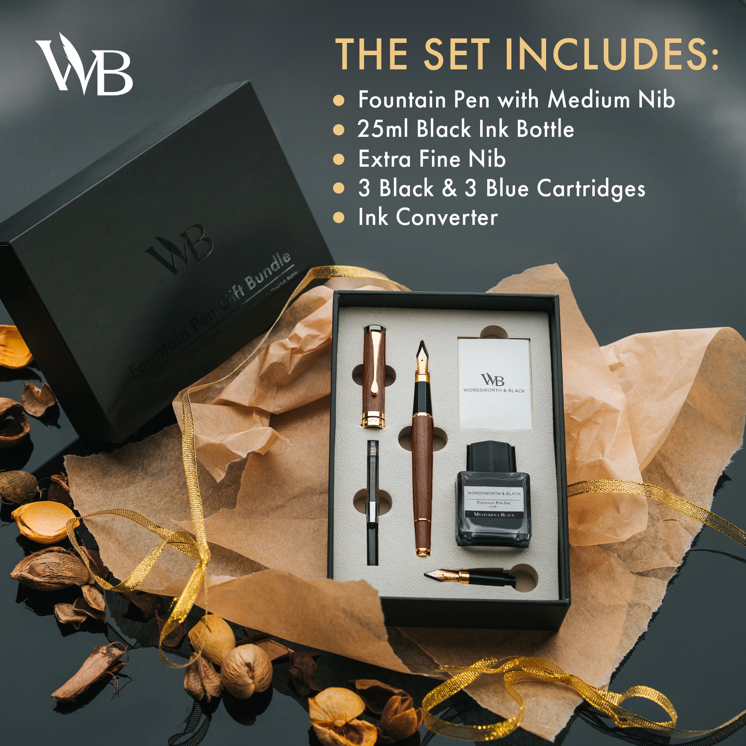 FOUNTAIN PEN WOOD - BUNDLE - GIFT CASE