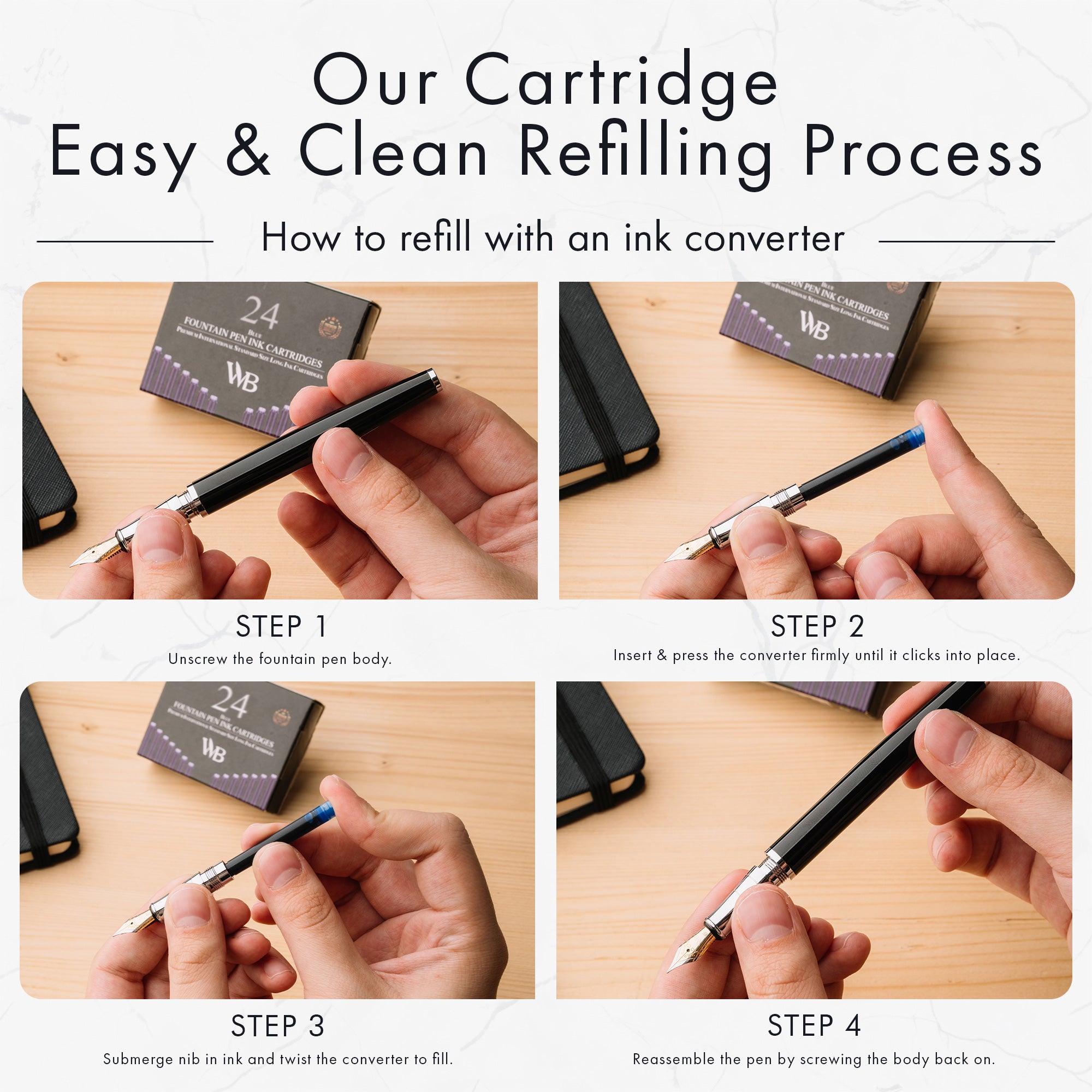 24 PACK FOUNTAIN PEN INK REFILLS