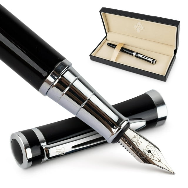 Wordsworth & Black Fountain Pen, Medium Nib Ink Pen, White Gold -  Refillable, Calligraphy