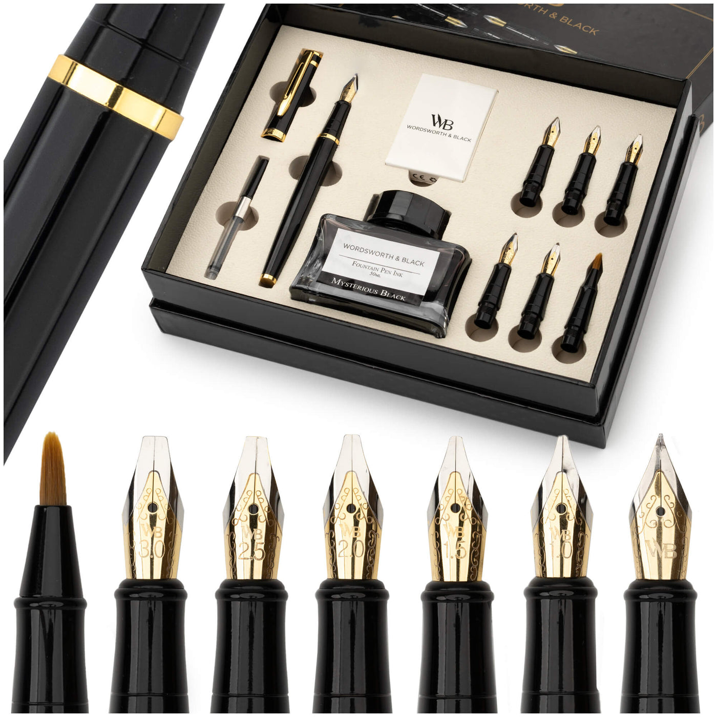 Calligraphy Pen Gift Set, Includes Ink Bottle, 6 Ink Cartridges, Ink Refill Converter, 6 Replacement Nibs, Premium Package, Journaling, Smooth Writing Pens
