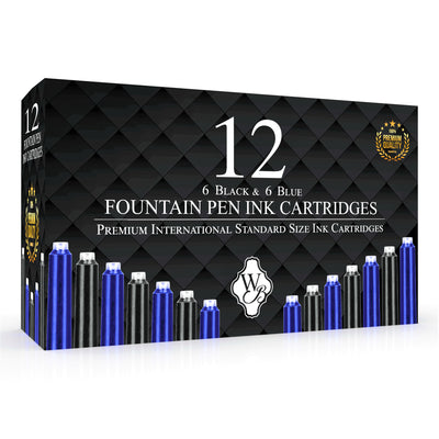 Wordsworth & Black Fountain Pen Ink Refills - 12 Ink Cartridges - International Standard Size - Length APPR 2.04 Inch - Base Diameter APPR 0.24 Inch - Disposable and Generic