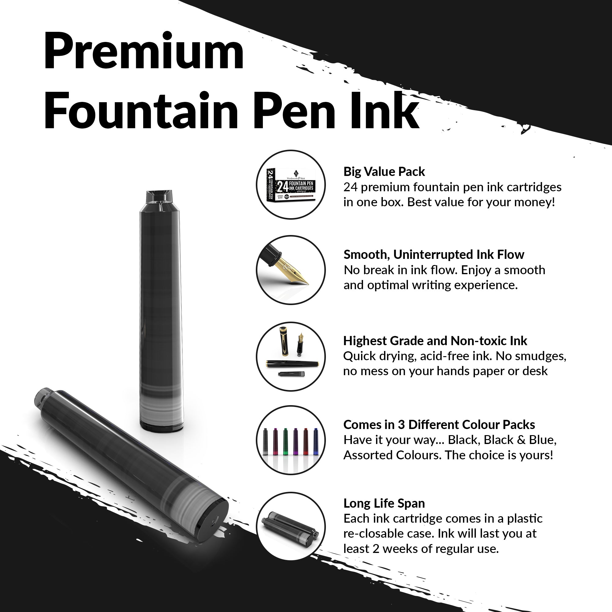 24 Pack Fountain Pen Ink Refills