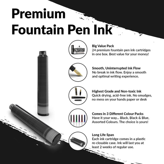 24 PACK FOUNTAIN PEN INK REFILLS